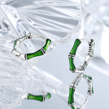 S925 Sterling Silver Niche Green Oil Dripping Bamboo Earrings
