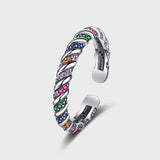 S925 Sterling Silver Personalized Color Stripe Ring Women's Vintage Distressed Craft