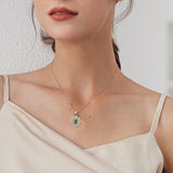 Vintage High Grade Green Diopside Necklace Personality Hollow Eight Star Cool Wind Pendant
