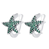 925 Silver Earless Earrings Female Full Diamond Stars Lucky Starfish Earrings