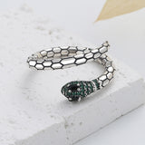 S925 Sterling Silver Emerald Zircon Snakes Fashion Ring