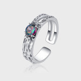 925 Sterling Silver Colorful Zircon Hollow Out Irregular Texture Ring - Silver