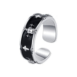 S925 Sterling Silver Iris Crown Women's Luxury Black Glue Finger Ring