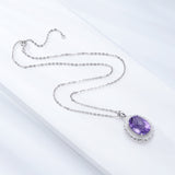 Luxury Style Necklace S925 Silver Set Oval Natural Amethyst Pendant
