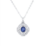 Simple Jewelry Retro Sapphire Pendant S925 Silver Necklace Cool Wind Collar Chain
