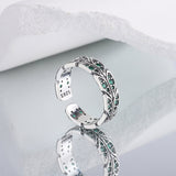 S925 Sterling Silver Ring Peacock Tail Antique Retro Inlaid Green Zirconium