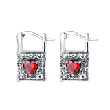 Sterling Silver Earrings Vintage Silver Lock Earrings Inlaid With Heart-shaped Zircon S925 Silver