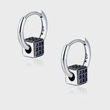 Heavy Industrial S925 Sterling Silver Spinel Blue Full Zirconium Stereo Square Round Ear Clasp Female Earrings