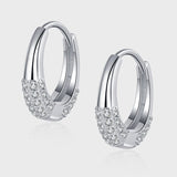 Sterling Silver S925 French Oval Minimal Design Diamond Set Zircon Earrings