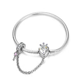 S925 Sterling Silver Heart Lock Snake Bone Chain Diy Beaded Bracelet Basic Chain - PG0055 / 19cm