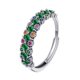 S925 Sterling Silver Color Diamond Ring Small Design Green Zirconium