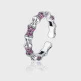 925 Silver Bamboo Knot Diamond Opening Ring For Women's High Level Luxury