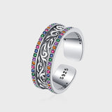 S925 Sterling Silver Retro Tang Grass Rattan Flower Ring