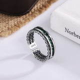S925 Sterling Silver Unique Design Emerald Zircon Woven Fried Dough Twist Open-ended Ring