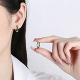 S925 Sterling Silver Niche Green Oil Dripping Bamboo Earrings