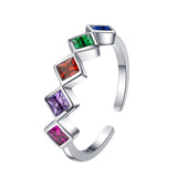 Small Design Geometric Rainbow Sterling Silver Inlaid Color Zircon Ring