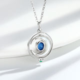 S925 Silver Inlaid Natural Sapphire Necklace Women's Original Design Can Rotate The Moon