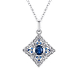 S925 Silver Inlaid Natural Sapphire Necklace High Level Pendant Female Simple Retro Hollow Geometric Diamond Necklace