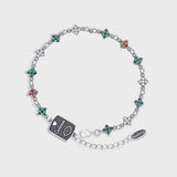 S925 Sterling Silver Double Sided Colorful Zirconium Cross Flower Full Set Hanging Tag Bracelet Female