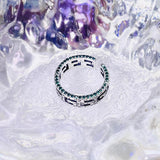 925 Sterling Silver Square Pattern Narrow Edition Hollow Color Diamond Edge Ring