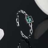 S925 Sterling Silver Emerald Zircon Chain Ring