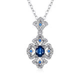 S925 Silver Retro Pattern Necklace Women's Versatile Natural Sapphire Pendant - Platinum gold