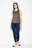 Light Suede Loose Shoulder Blouse with Half-Round Neckline Lailacart