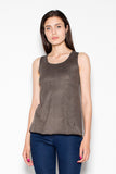 Light Suede Loose Shoulder Blouse with Half-Round Neckline