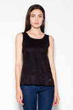 Light Suede Shoulder Blouse with Half-Round Neckline