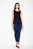 Light Suede Shoulder Blouse with Half-Round Neckline Lailacart