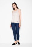 Light Suede Shoulder Blouse with Half-Round Neckline Lailacart
