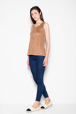 Loose Light Suede Shoulder Blouse with Half-Round Neckline Lailacart