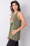 Sleeveless Round Neck T-Shirt with Decorative Inscription Lailacart