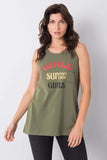Sleeveless Round Neck T-Shirt with Decorative Inscription Lailacart