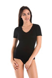 V-Neck Women's Short-Sleeved Cotton Undershirt in Black