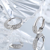 Sterling Silver S925 French Oval Minimal Design Diamond Set Zircon Earrings