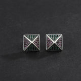 925 Sterling Silver Pyramid Studded With Colorful Zirconium Studs