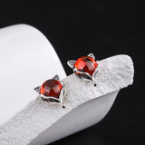 S925 Sterling Silver Little Red Fox Garnet Creative Earrings