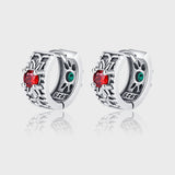 925 Sterling Silver Floral Pattern Red Green Zircon Front And Back Wear Vintage Earrings