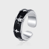 S925 Sterling Silver Iris Crown Women's Luxury Black Glue Finger Ring - KDP1403
