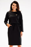 Loose Long Sleeve Dress with Waist Tie and Pockets