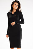 Fitted Long Sleeve Dress with Collar and Applique
