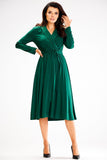 Elegant Shawl Collar Dress with Flared Bottom and Binding