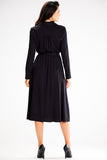 Elegant Flared Dress with Shawl Collar and Crease Detail