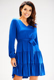Flared Ruffle Sleeve Dress with Elastic Waist and Belt