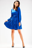 Flared Ruffle Sleeve Dress with Elastic Waist and Belt