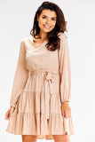 Flared Ruffle Sleeve Dress with Elastic Waist and Belt