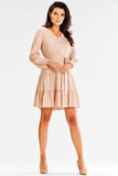 Flared Ruffle Sleeve Dress with Elastic Waist and Belt