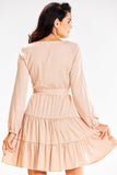 Flared Ruffle Sleeve Dress with Elastic Waist and Belt