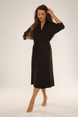 Luxurious Women's Viscose Bathrobe with 3/4 Sleeves - black / XL